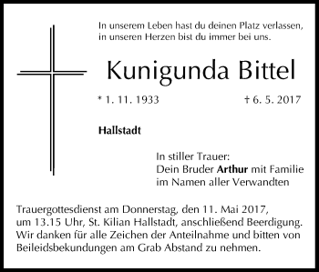 Anzeige von Kunigunda Bittel von MGO