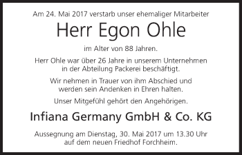 Anzeige von Egon Ohle von MGO