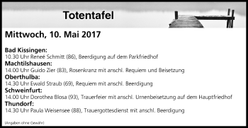 Anzeige von Totentafel vom 10.05.2017 von MGO