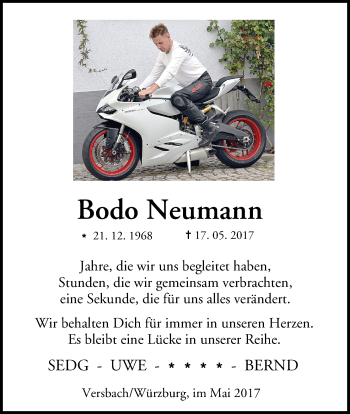Anzeige von Bodo Neumann von MGO