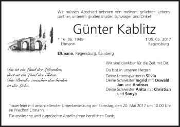 Anzeige von Günter Kablitz von MGO
