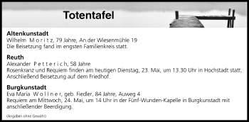 Anzeige von Totentafel vom 23.05.2017 von MGO