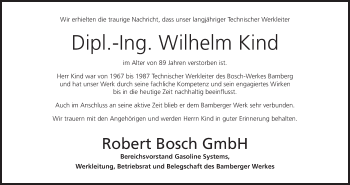 Anzeige von Wilhelm Kind von MGO