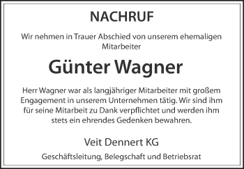 Anzeige von Günter Wagner von MGO