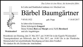 Anzeige von Bärbel Baumgärtner von MGO