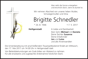 Anzeige von Brigitte Schnedler von MGO