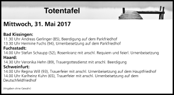 Anzeige von Totentafel vom 31.05.2017 von MGO