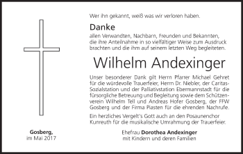 Anzeige von Wilhelm Andexinger von MGO
