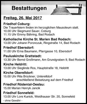 Anzeige von Bestattungen vom 26.05.2017 von MGO