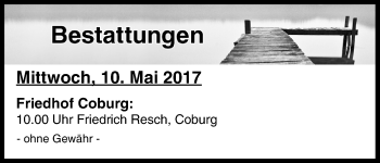 Anzeige von Bestattungen vom 10.05.2017 von MGO