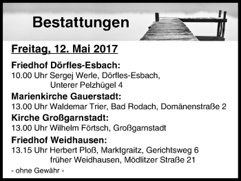 Anzeige von Bestattungen vom 12.05.2017 von MGO