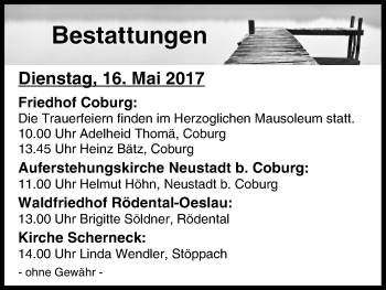 Anzeige von Bestattungen vom 16.05.2017 von MGO