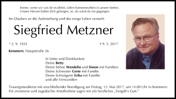 Anzeige von Siegfried Metzner von MGO