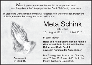 Anzeige von Meta Schink von MGO