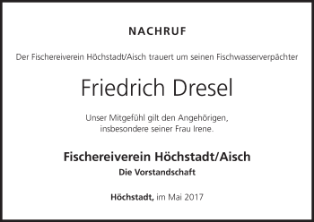 Anzeige von Friedrich Dresel von MGO