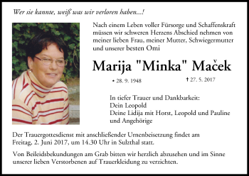 Anzeige von Marija  Macek von MGO