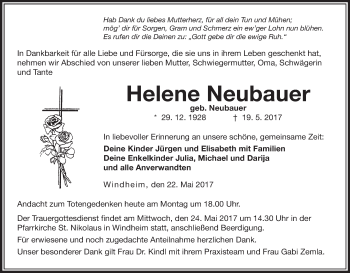 Anzeige von Helene Neubauer von MGO