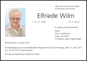 Anzeige von Elfriede Wilm von MGO