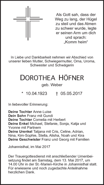 Anzeige von Dorothea Höfner von MGO