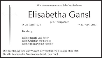 Anzeige von Elisabetha Gansl von MGO