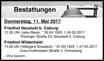 Anzeige von Bestattungen vom 11.05.2017 von MGO