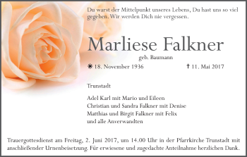 Anzeige von Marliese Falkner von MGO