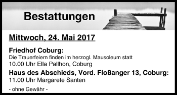 Anzeige von Bestattungen vom 24.05.2017 von MGO