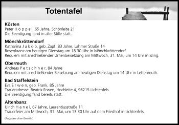 Anzeige von Totentafel vom 30.05.2017 von MGO