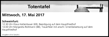 Anzeige von Totentafel vom 17.05.2017 von MGO