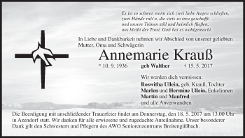 Anzeige von Annemarie Krauß von MGO