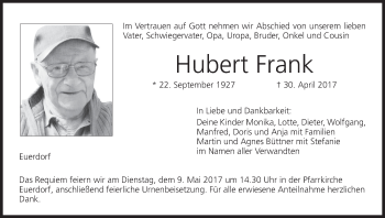 Anzeige von Hubert Frank von MGO