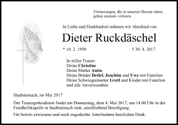 Anzeige von Dieter Ruckdäschel von MGO