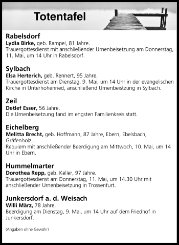Anzeige von Totentafel vom 09.05.2017 von MGO