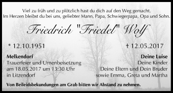 Anzeige von Friedrich Wolf von MGO