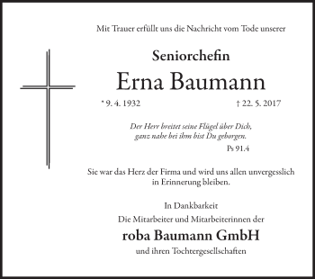 Anzeige von Erna Baumann von MGO