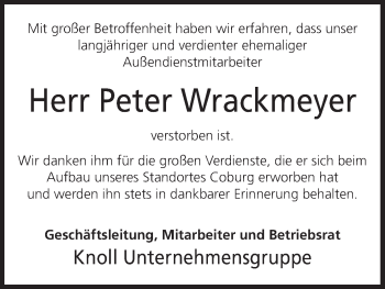 Anzeige von Peter Wrackmeyer von MGO