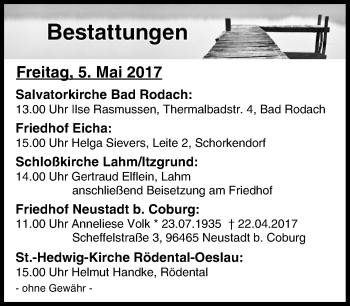 Anzeige von Bestattungen vom 05.05.2017 von MGO