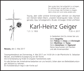 Anzeige von Karl-Heinz Geiger von MGO