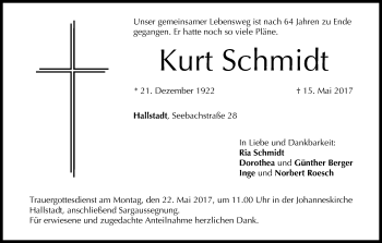 Anzeige von Kurt Schmidt von MGO
