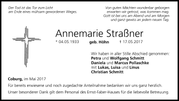 Anzeige von Annemarie Straßner von MGO