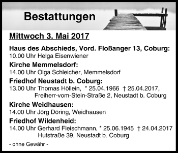 Anzeige von Bestattungen vom 03.05.2017 von MGO