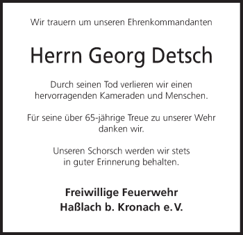 Anzeige von Georg Detsch von MGO