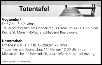 Anzeige von Totentafel vom 10.05.2017 von MGO
