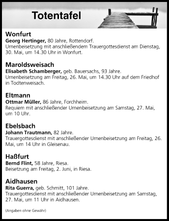 Anzeige von Totentafel vom 25.05.2017 von MGO