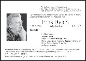 Anzeige von Irma Reich von MGO