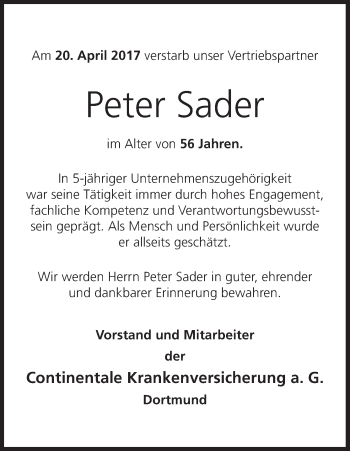 Anzeige von Peter Sader von MGO