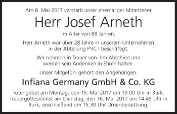 Anzeige von Josef Arneth von MGO