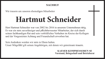 Anzeige von Hartmut Schneider von MGO