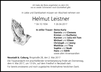 Anzeige von Helmut Leistner von MGO