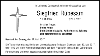 Anzeige von Siegfried Rübesam von MGO